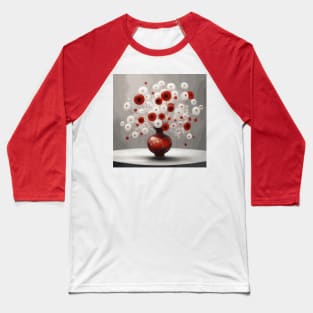 Red and White Abstract Flowers in a Red Vase Baseball T-Shirt